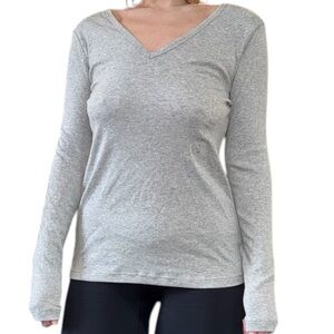 V Neck Gray Long Sleeve